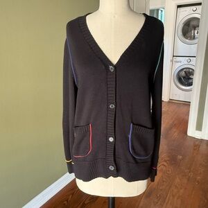 Ecru Black Cardigan with Colorful Accents
